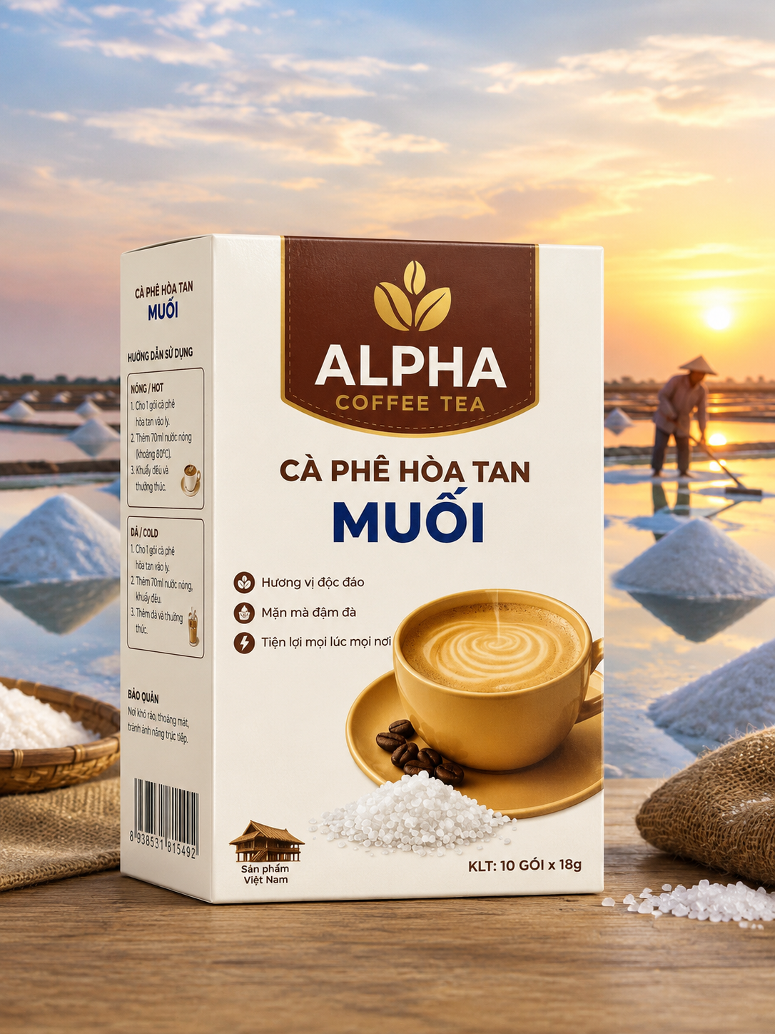 Cà phê hoà tan muối ( 10 gói x 18g )