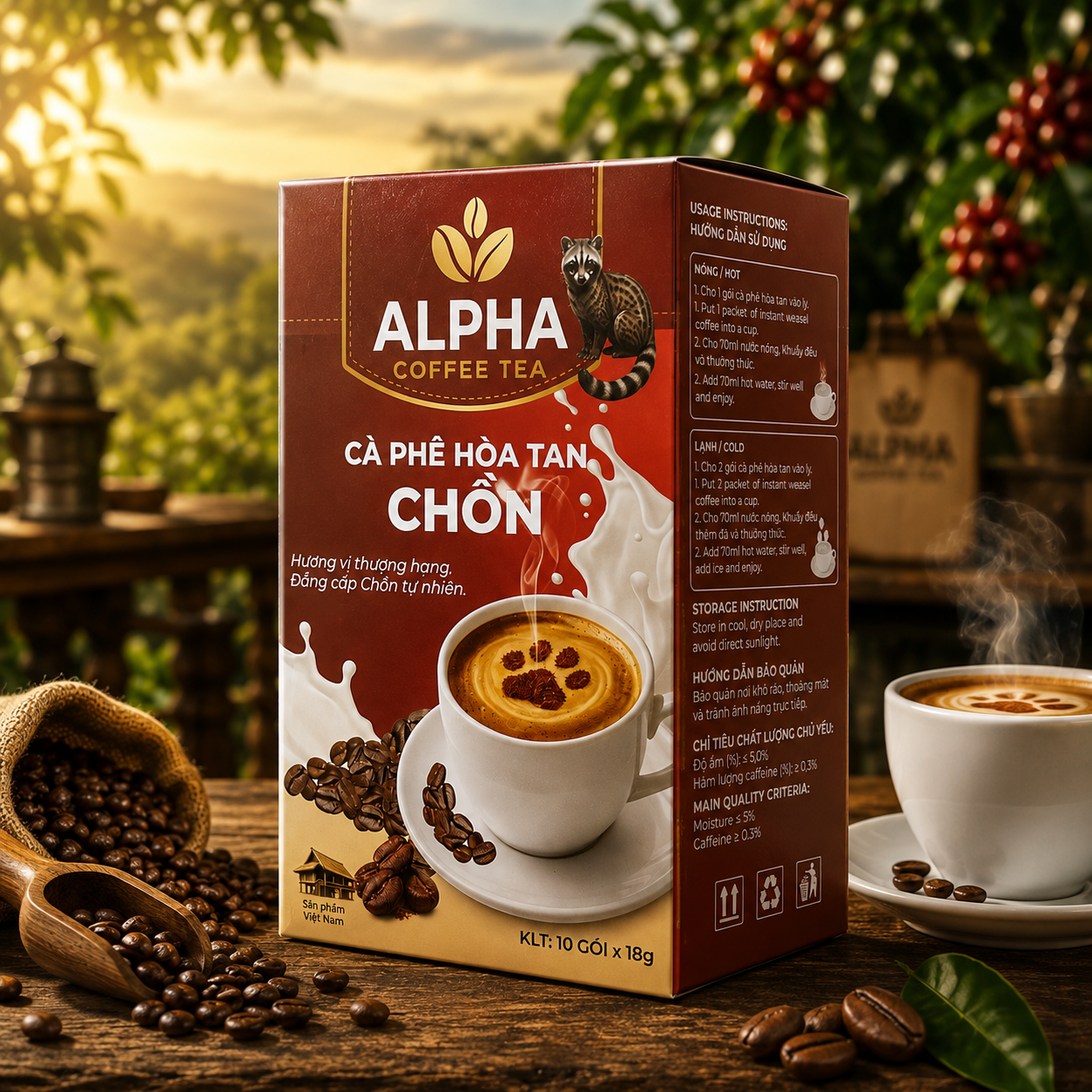 Cà phê hoà tan chồn (10gói x 18g )